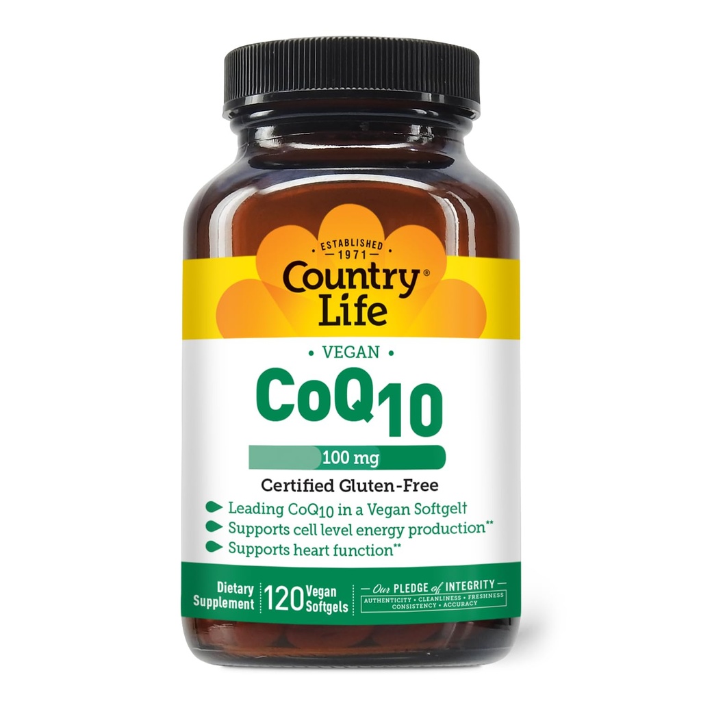 Χώρα ζωή Απλά CoQ10, Υποστηρίζει λειτουργία της καρδιάς, 100mg, 120 Softgels, Certified Gluten Free, Certified Vegan...