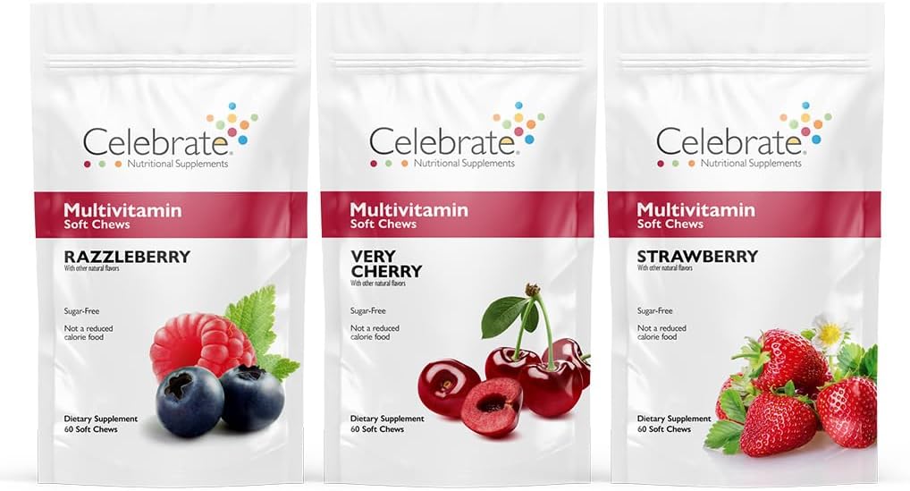 Vitamin Bariatrik Multivitamin Yumuşak Chews - Temel Vitaminler ve Mineraller, Sugar & Gluten Free - Gastrik Bypass & kol Gastrektomi Tamam - Berry/Strawberry/Cherry (180ct)