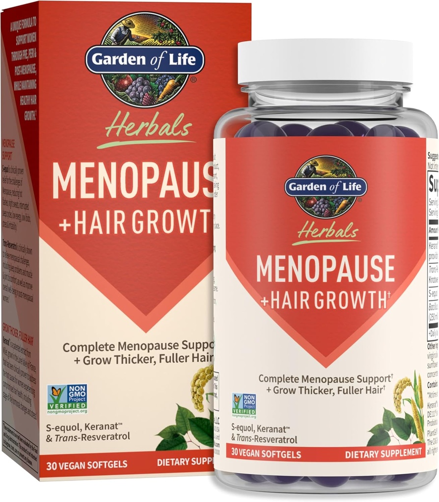 Life Herbals Menopause Supplement with S-equol & Trans-Resveratrol for Multi-Symptom Relief, Keranat for Lazer, Fuller Saç Büyümesi – Non-GMO, Gluten-Free, Vegan, Flavor, 30 Hizmet