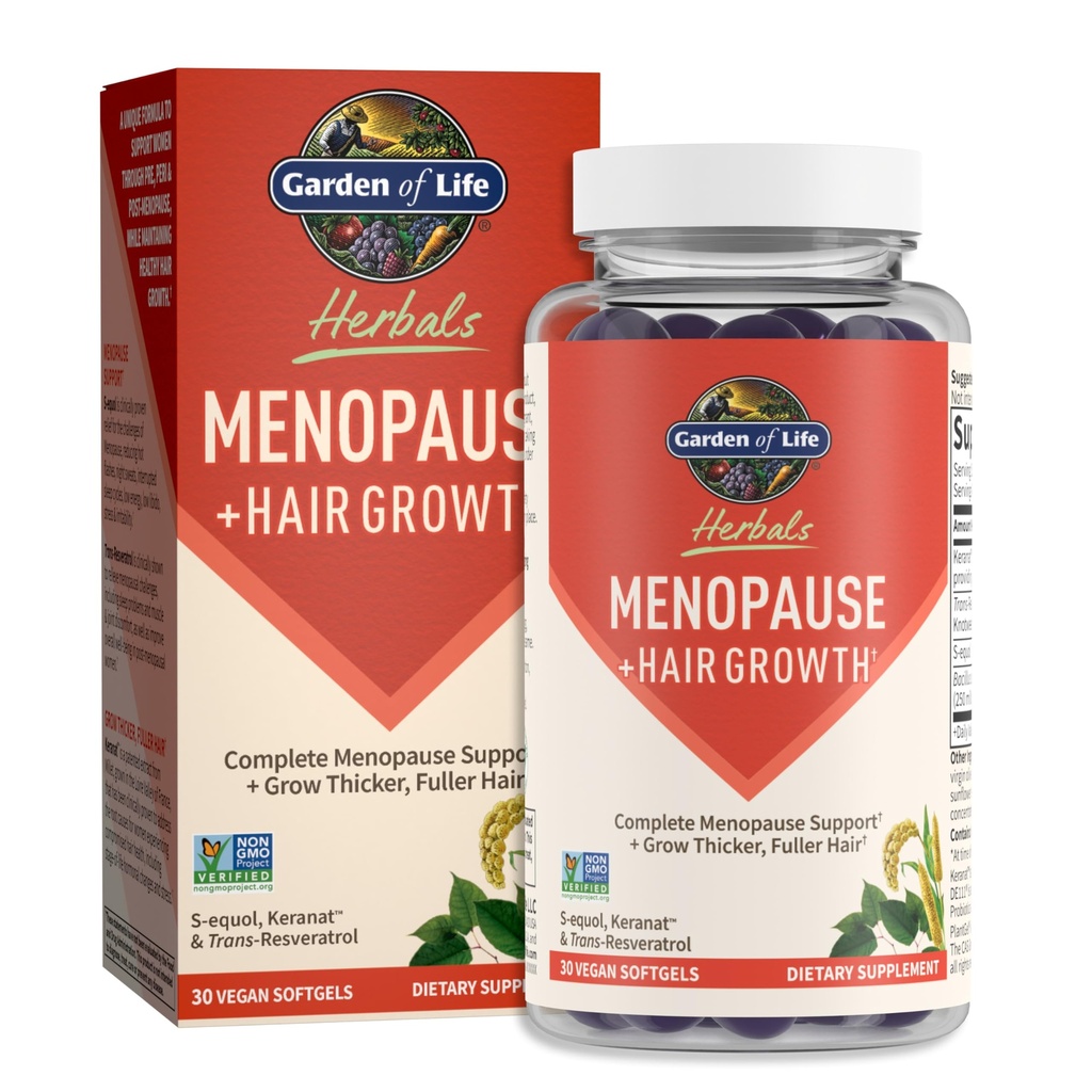 Life Herbals Menopause Supplement with S-equol & Trans-Resveratrol for Multi-Symptom Relief, Keranat for Lazer, Fuller Saç Büyümesi – Non-GMO, Gluten-Free, Vegan, Flavor, 30 Hizmet