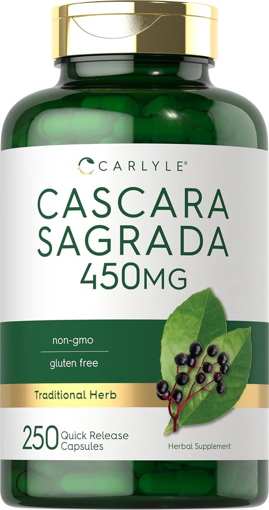 Carlyle Cascara Sagrada Capsules | 450 mg | 250 Kont | Herbal Supplement | Non-GMO, Gluten Free