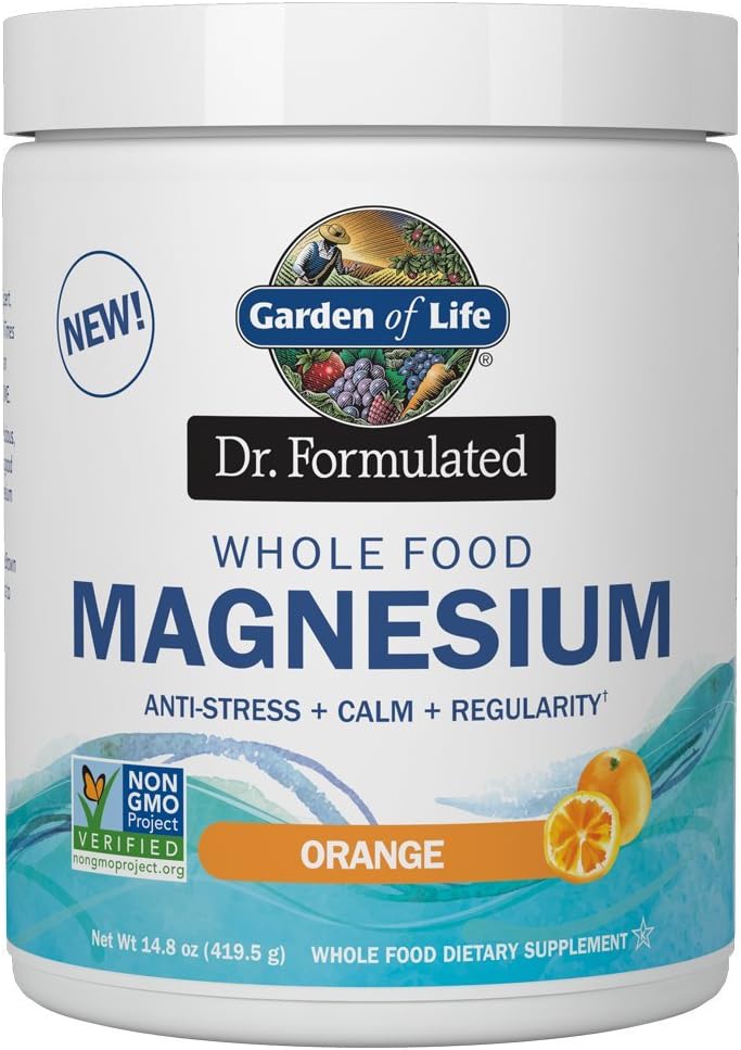 Κήπος της Ζωής Dr. Formulated Whole Food Magnesium 419.5g Powder - Πορτοκαλί, Chelated, Non-GMO, Vegan, Kosher, Gluten & Sugar Free Supplement with Probiotics - Best for Anti-Stress, Calm & Regularity