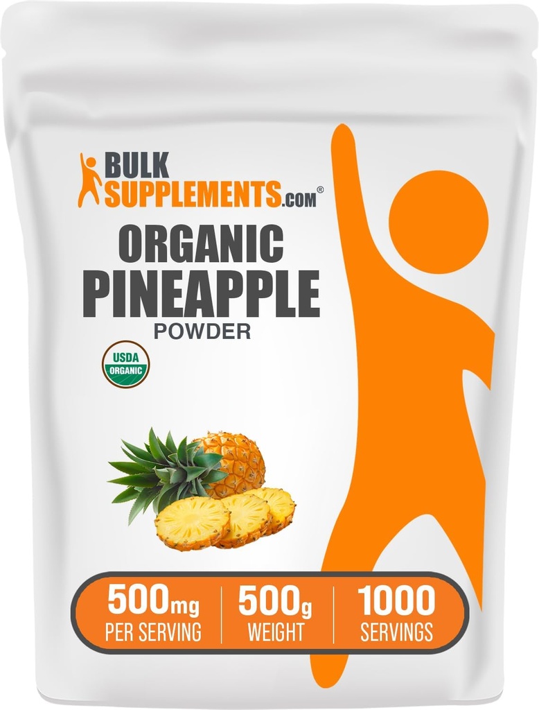 BulkSupplements.com Organik Pineapple Toz - Pineapple Meyve Tozu, Flavoring & Smoothies - Unsweetened & Gluten Free, 500 mg per Service, 500g (1.1 lbs) (Pazarlamada 1.500 mg)