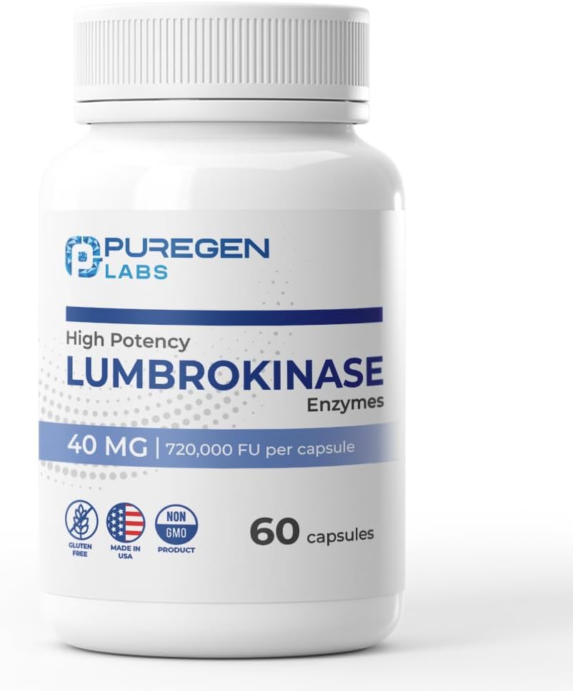 Puregen Labs Lumbrokinase 40mg per Capsule High Potency Supplement | High Activity Lumbrokinase Enzymes | No Harmful Words | Non-GMO | Gluten Free | Made in USA - 60 Vegetarian Capsules