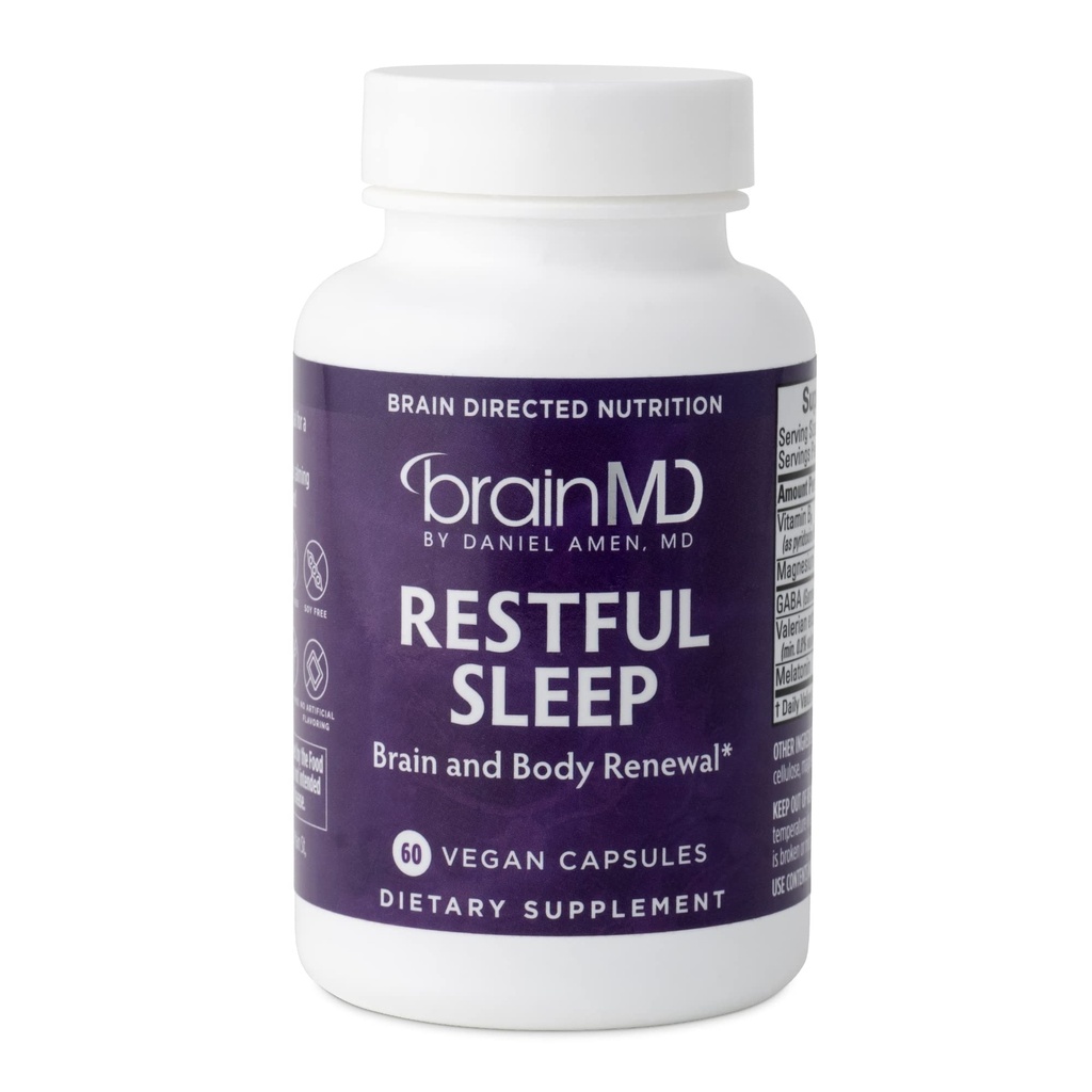 Dr. Amen beyinMD Restful Sleep - 60 Capsules - Rahatlama ve Calm, Contains Melatonin, Valerian, GABA & Magnezyum, Non-Habit Form - Gluten-Free - 15 Hizmet