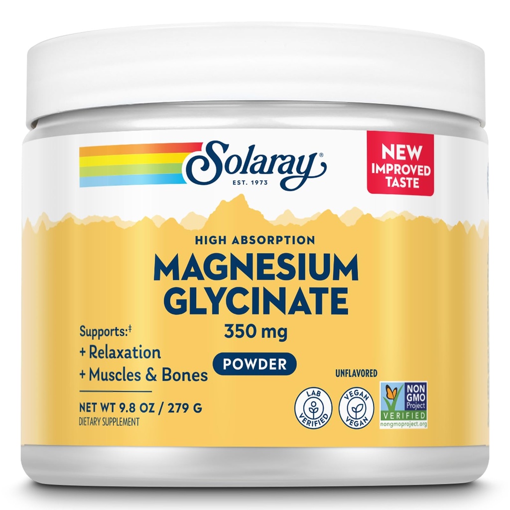 SOLARAY Μαγνήσιο Γλυκινικό Σκόνη 350 mg - Άγευστη σκόνη μαγνησίου - Συμπλήρωμα μαγνησίου για τα οστά, τους μυς και την χαλάρωση Υποστήριξη - Vegan, μη ΓΤΟ, 60-Ημέρες Εγγύηση - 50 Υπηρεσίες, 6 OZ