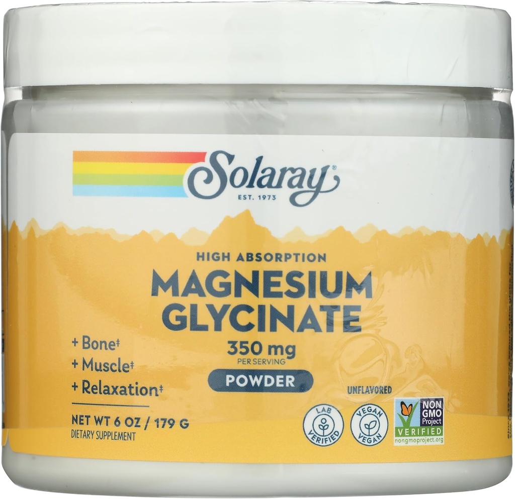 SOLARAY Magnezyum Glycinate Toz 350 mg - Unflavoreded Toz Magnezyum Toz - Bone, Muscle ve Relaxation Support - Vegan, Non-GMO, 60-Day Garanti - 50 Hizmet, 6 OZ