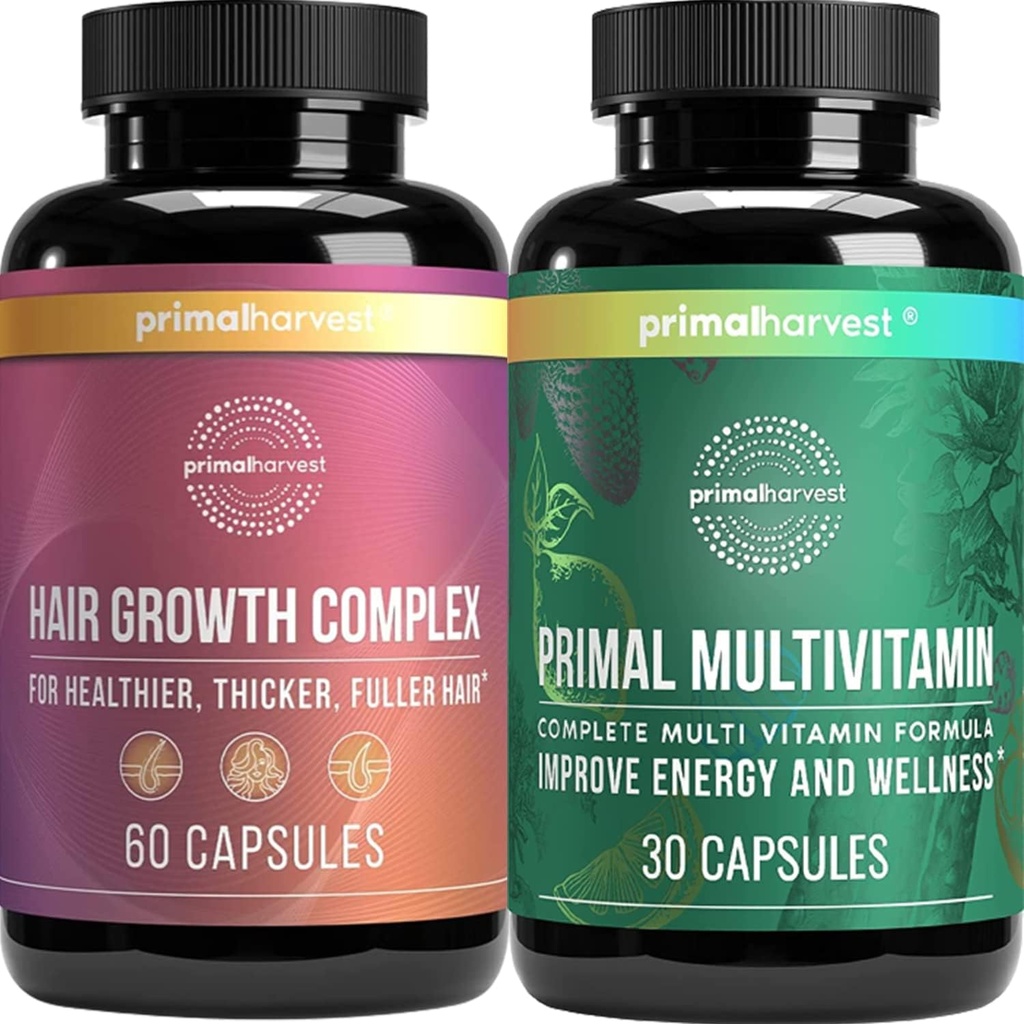 Primal Harvest Saç Büyüme ve Kadınlar ve Erkekler için Çok Vitamin Kapsülleri ve Saç Regrowth Kompleks Pills