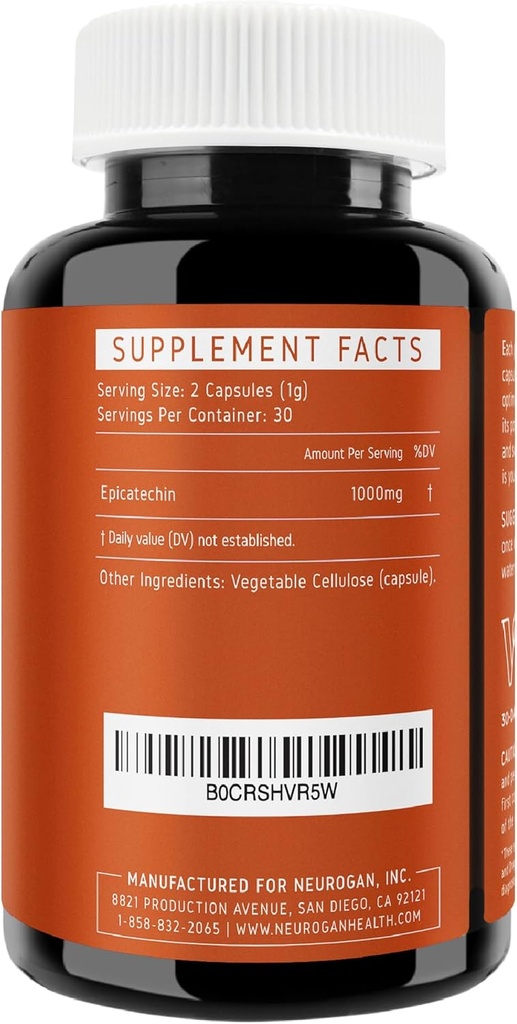 Poent Epicatechin Κάψουλες 500mg Κάθε, 1000mg/serving - Προηγμένη Υποστήριξη για το Νιτρικό Οξείδιο, τη Μυική Υγεία & Αντοχή - για Αθλητές Αναζητώντας την Απόδοση Edge - 30.000 Total, 60ct. Κατασκευασμένο στις ΗΠΑ