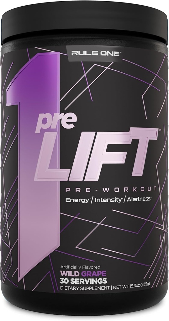 Kural 1 preLIFT Pre-Workout, 6g Citrulline, 3.2g Beta Alanine, 3 Caffeine Sources + 20 Diğerleri Enerji, Uyarılık ve Endurance (30 Hizmet, Wild Grape)