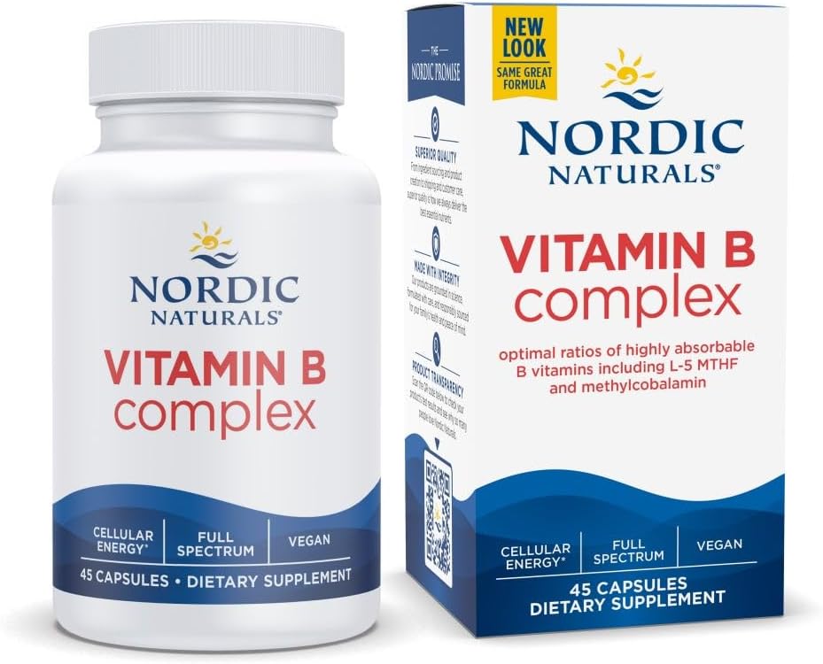 Nordic Naturals Vitamin B Kompleksi - 45 Capsules Thiamine, Riboflavin, Niacin, B6 & B12, Folate, Biotin, Pantothenic Acid Heart Brain Health, Energy, Metabolism Non-GMO Servisleri