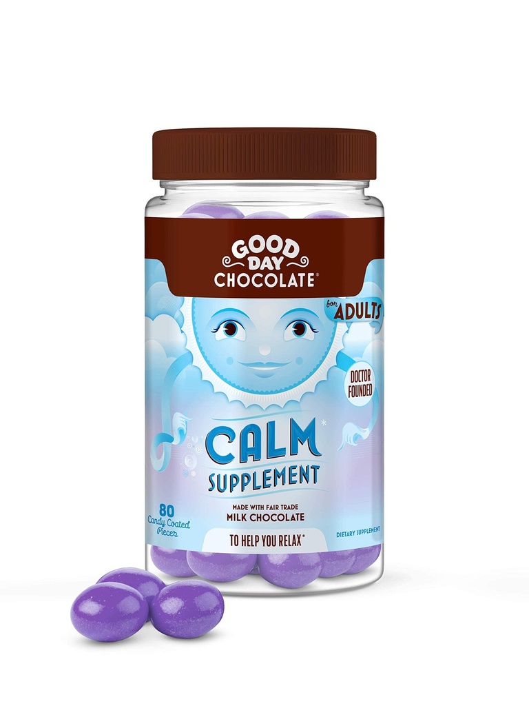 Yetişkinler için İyi Day Chocolate Natural Calming Supplement, Theanine, Magnezyum, Fair Trade and Non-GMO Chocolate, 80 Adets