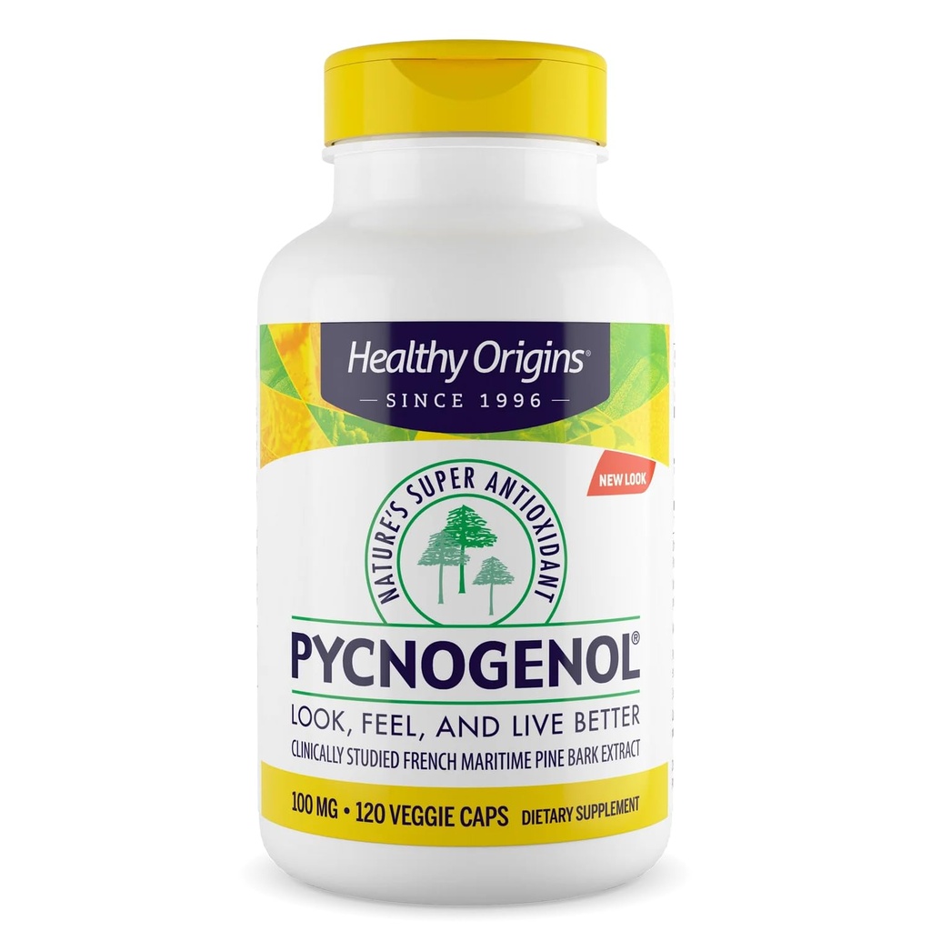 Υγιής Προέλευση Pycnogenol 100 mg (Υπεραντιοξειδωτικό της φύσης, Μη ΓΤΟ, Χωρίς Γλουτένη, Καρδιαγγειακή Υποστήριξη), 120 Καπάκια Veggie