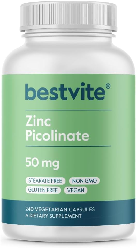 BESTVITE ψευδάργυρος Picolinate 50mg (240 κάψουλες χορτοφάγων) - Δεν Stearates - Vegan - μη ΓΤΟ - Χωρίς γλουτένη