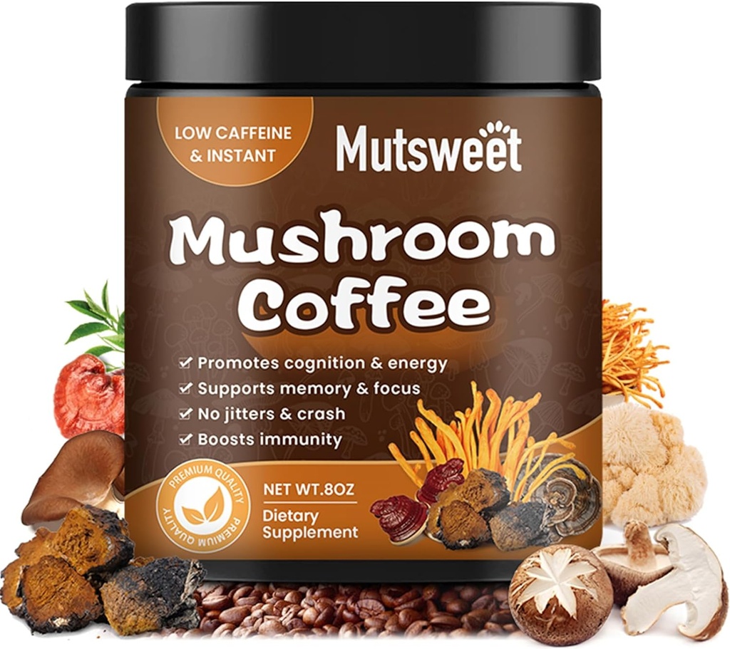 Mushroom Coffee for Smoothies/Latte, Mushroom Powder Blend (57) με Lions Mane, Reishi, Cordyceps, Turkey Tail, Chaga - Mushroom Supplement for Energy, Focus, Immune- 8 oz