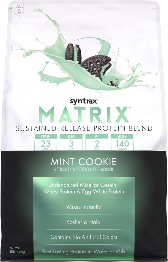 Syntrax Beslenme Matrix Protein Toz, Sustained-Release Mix, Mint Cookie, 5 lbs. Gerçek Cookie