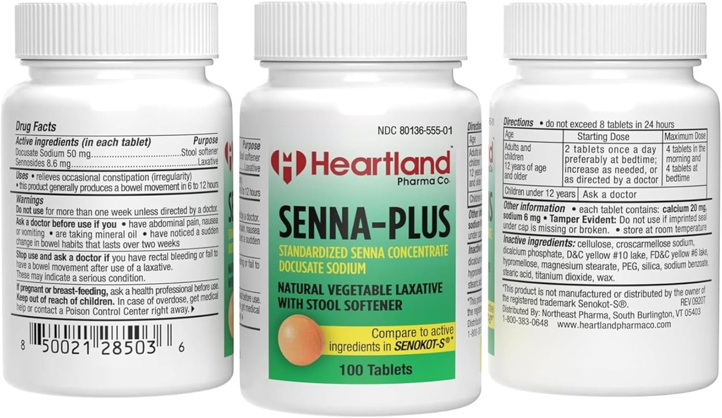 Senna-Plus Doğal Sebze Sennoside Laxative | Doğal Sebze Laxative | Korkunç Gün Boyunca İnip Yardım | Docusate sodyum Stool Softener | 100 Tablet