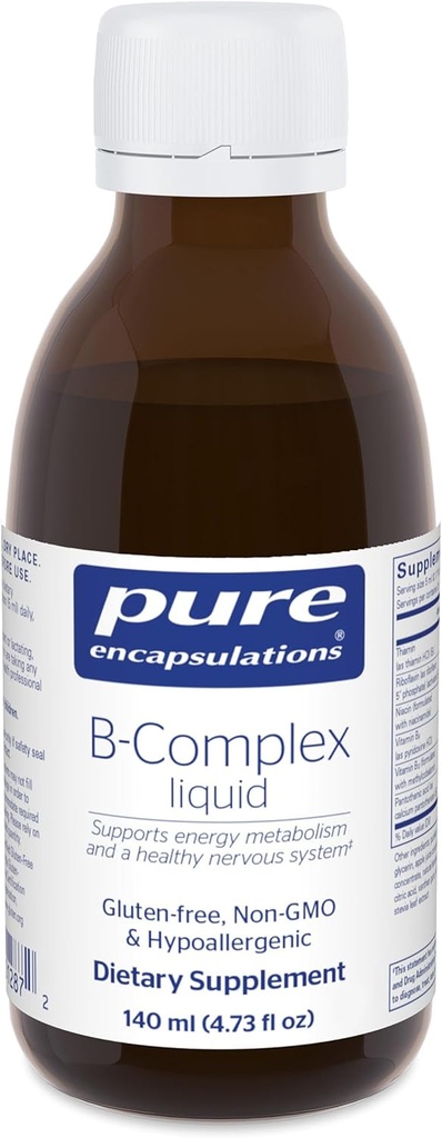 Saf Encapsulations B-Complex Liquid - Sıvı Vitamin B Kompleksi - Nerve & Enerji Metabolism * - Gluten Free & Vegetarian - 4.73 oz (140 mL)