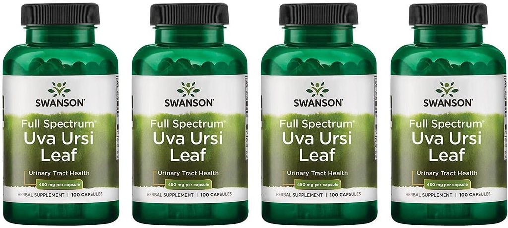 Swanson Full-Spectrum Uva Ursi Leaf - βοτανικό συμπλήρωμα που υποστηρίζει την υγεία των νεφρών & ουροφόρων οδών - Μπορεί να υποστηρίξει τη λειτουργία του καρδιαγγειακού συστήματος και την υγεία της ουροδόχου κύστης - (100 κάψουλες, 450mg το καθένα) 4 Συσκευασία