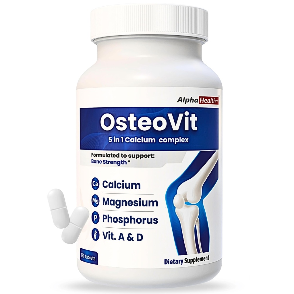 OsteoVit 5-in-1uba 120 sekmeler Multivitamin: Kalsiyum, Magnezyum, Phosphorus, D3 & A - Bone Strength & Flexability*, Non-GMO Gluten Ücretsiz | Kadın ve Erkekler için Gıda Supplement