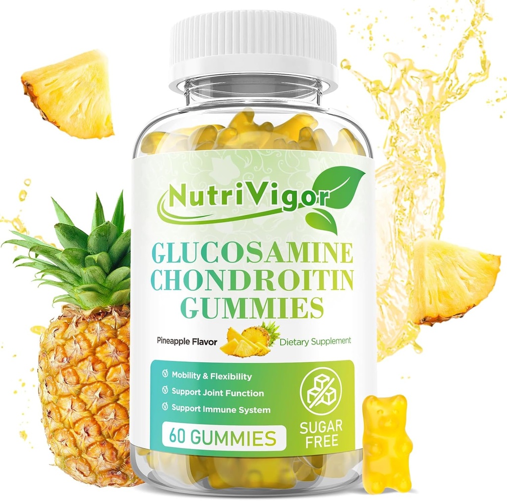 Γλυκοζαμίνη Chondroitin Gummies, Επιπλέον συμπλήρωμα κοινής υποστήριξης δύναμης με MSM & Elderberry, Αντιοξειδωτική Ανοσολογική Υποστήριξη για Ενήλικες, Ανανάς Γεύση, 60 Count