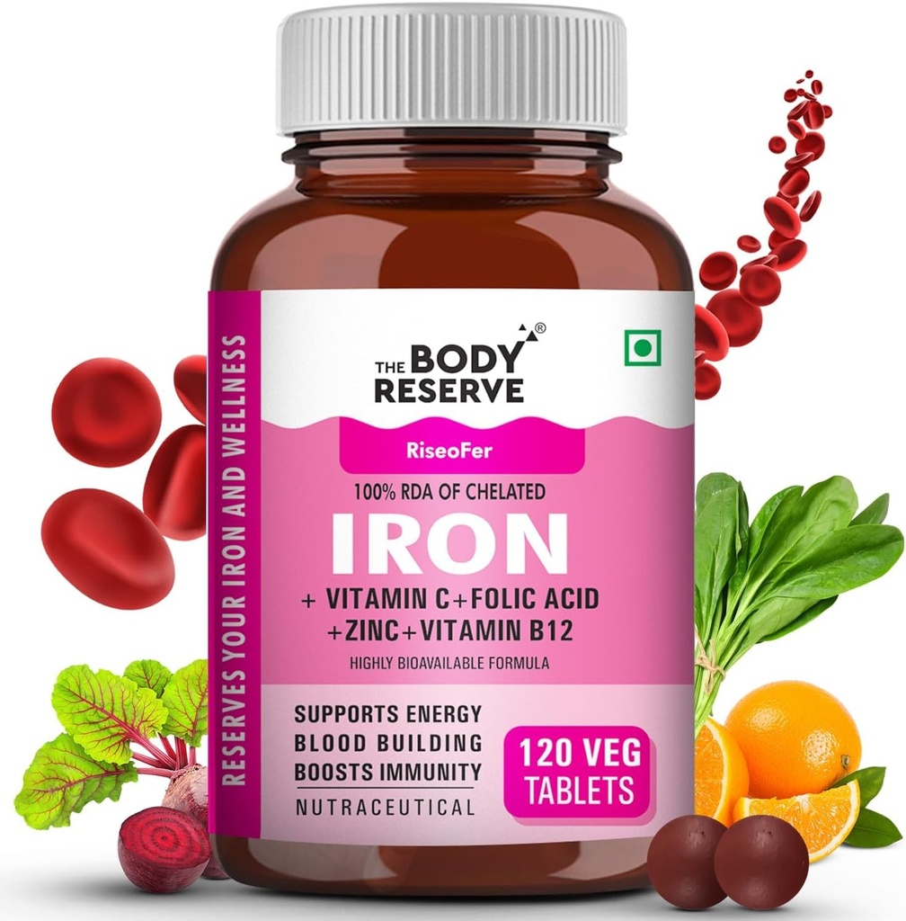 Iron Plus για γυναίκες (Με βάση το Plant, Χηλικός σίδηρος, Φολικό οξύ, VIT C, B12, B9, Σπανάκι, Εκχύλισμα Beetroot) - Υψηλή απορρόφηση, Υποστηρίζει την οικοδόμηση αίματος, την ενέργεια και την ασυλία, 100% RDA, 120 Tablet