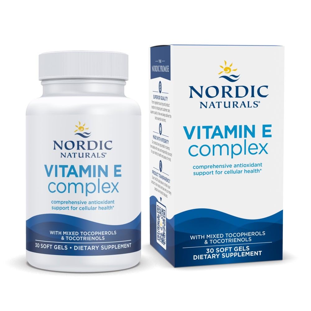 Nordic Naturals Vitamin E Complex, Unflavored - 30 Soft Gels - 6 Μορφές Βιταμίνης Ε για Αντιοξειδωτική Υποστήριξη - Κυτταρική Προστασία - Μη ΓΤΟ - 30 Σερβιέτες