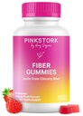 Pink Stork Προγεννητικά Gummies Ίνες για γυναίκες - 3g Prebiotic Inulin από Chicory Root - Φυσική Εγκυμοσύνη & Μεταλόχειο Αποσκληρυντές Στολών για Δυσκοιλιότητα & Πεπτικό Υγεία - 60 Vegan Fiber Chews