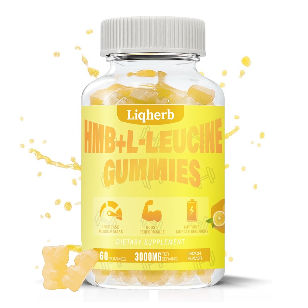 HMB ve Leucine Gummies, 3000 mg HMB ve L-Leucine Supplement for Muscle Recovery, Muscle Mass & improve Endurance, for Men & Women, Non GMO, Vegan,Gluten Free, Lemon Flavor, 120 Gummies