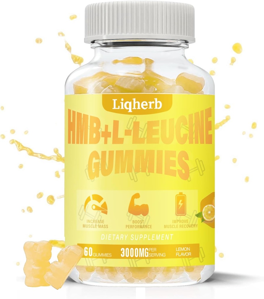 HMB ve Leucine Gummies, 3000 mg HMB ve L-Leucine Supplement for Muscle Recovery, Muscle Mass & improve Endurance, for Men & Women, Non GMO, Vegan,Gluten Free, Lemon Flavor, 120 Gummies