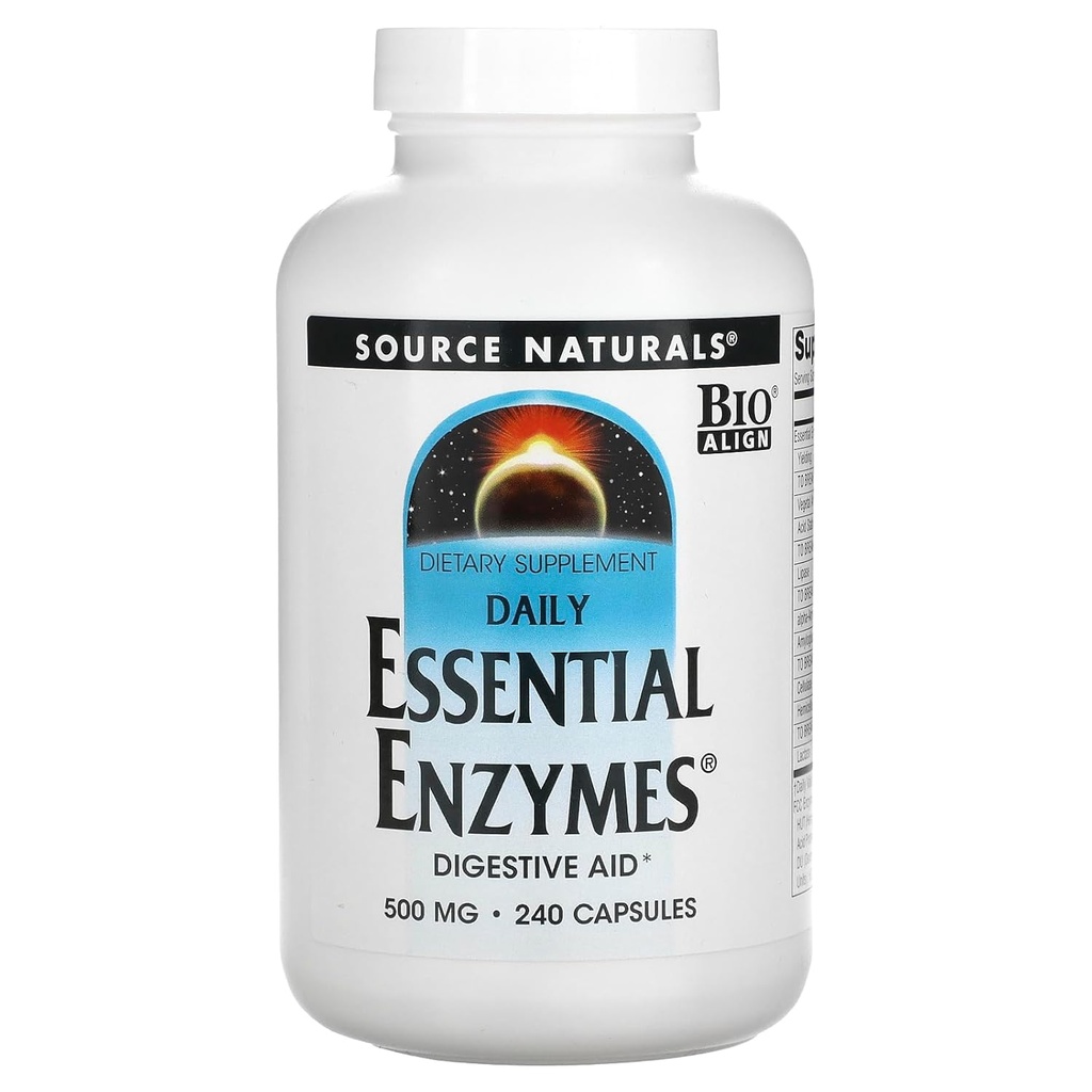 Source Naturals Essential Enzymes 500 mg Bio-Aligned multiple Supplement Herbal Defense for Digestion, Gas & Constipation Relief & Daily Digestive Health - Güçlü Immune System Support - 120 VegiCaps