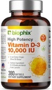Biyophix Vitamin D-3 10000 İ 380 Softgels - Ekstra Virgin Zeytinyağının Yüksek Lisanssızlığı - Güçlü Bones Immune Health