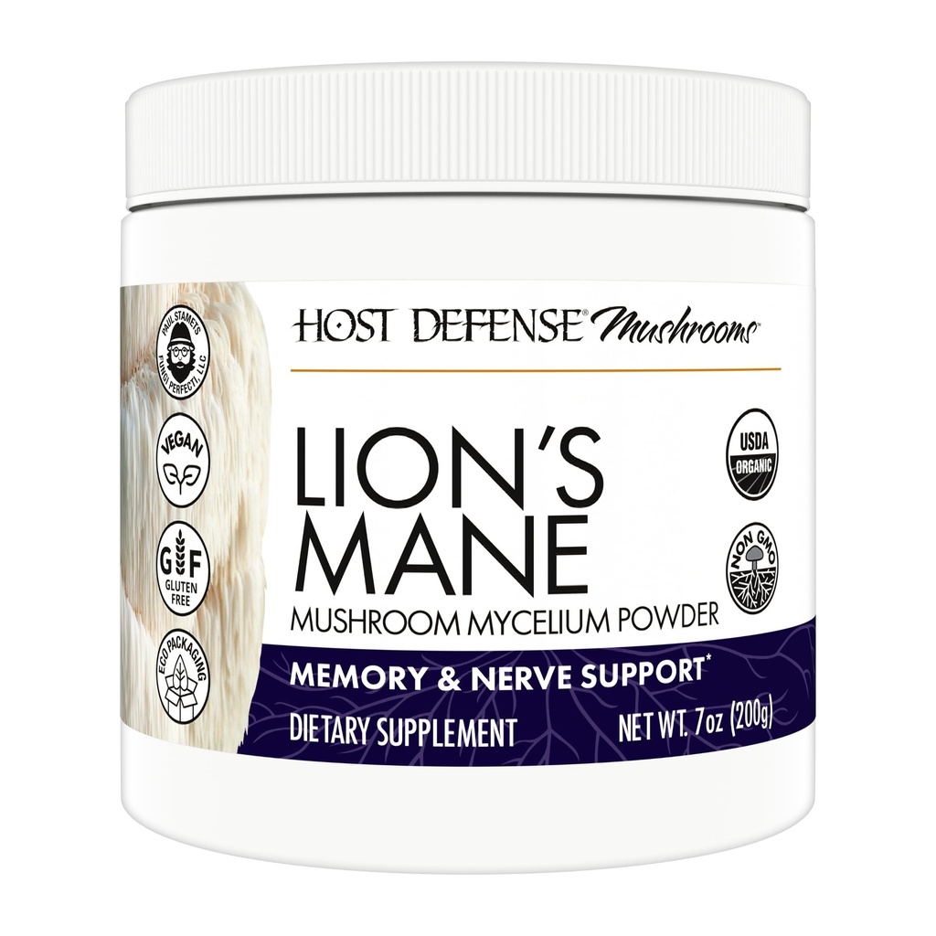 Host Defense Lion's Mane Toz - Brain Health Support Supplement - Mushroom Supplement to Support Focus & Memory Function - Immune & Nervous System Support Supplement - 7 oz (133 Servisler)*
