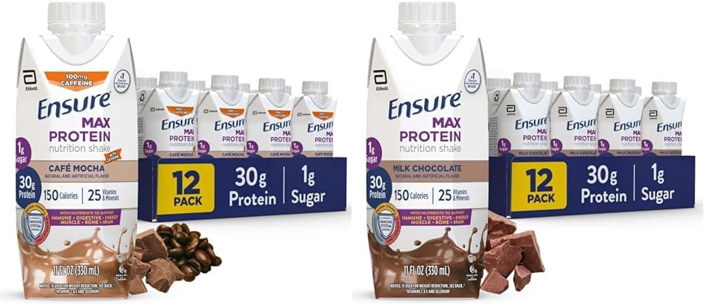 Max protein Beslenme Shake'yi 30g protein, 25 Vitamin ve Minerals, Cafe Mocha ve Milk dahil 7 Flavors 12, Gluten Free
