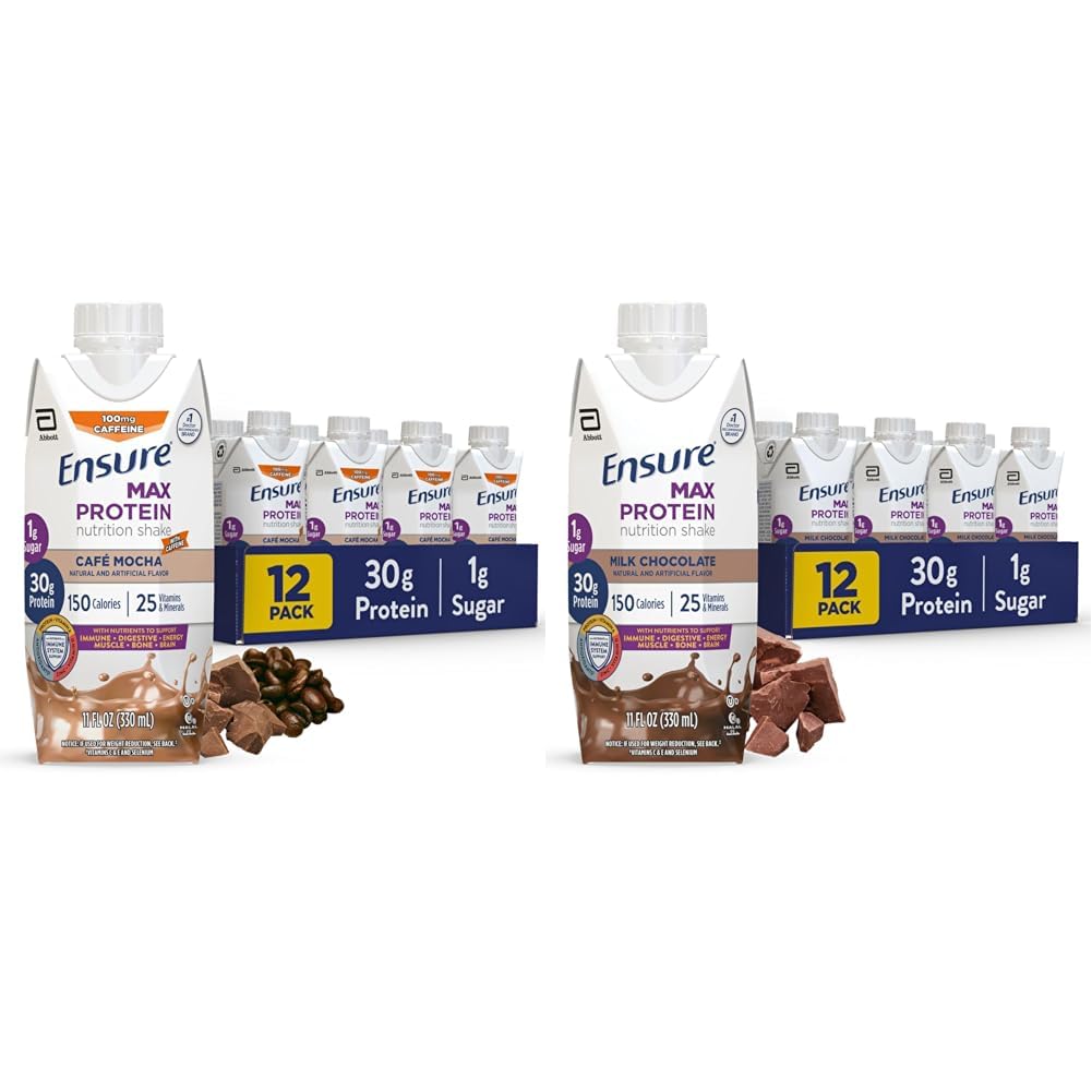 Max protein Beslenme Shake'yi 30g protein, 25 Vitamin ve Minerals, Cafe Mocha ve Milk dahil 7 Flavors 12, Gluten Free