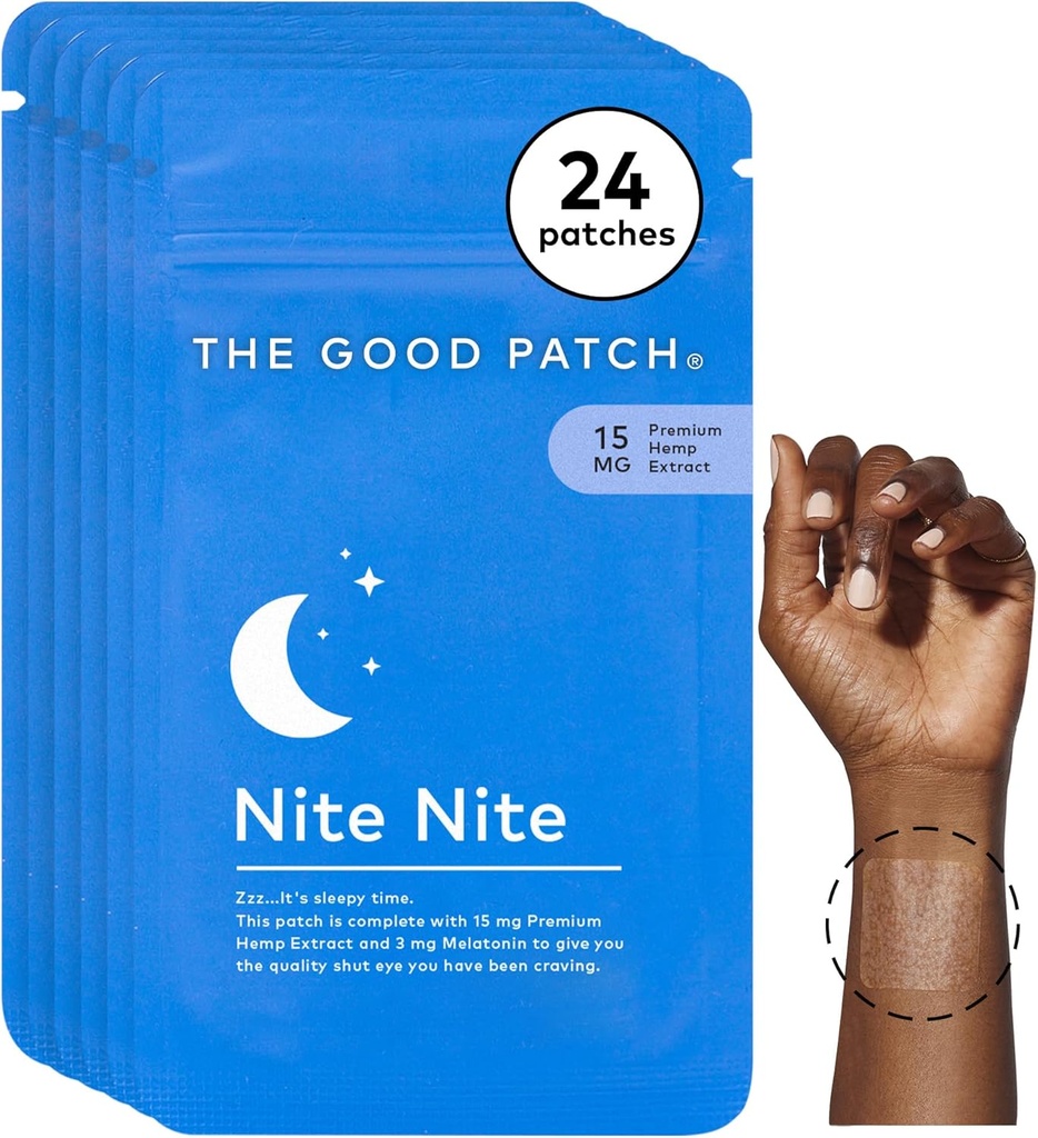 Good Patch Nite Nite Sleep Patch Support with Hemp and Melatonin, Sustained release, Natural Patch, Plant Support Wearable Wellness (24 Total Patches)