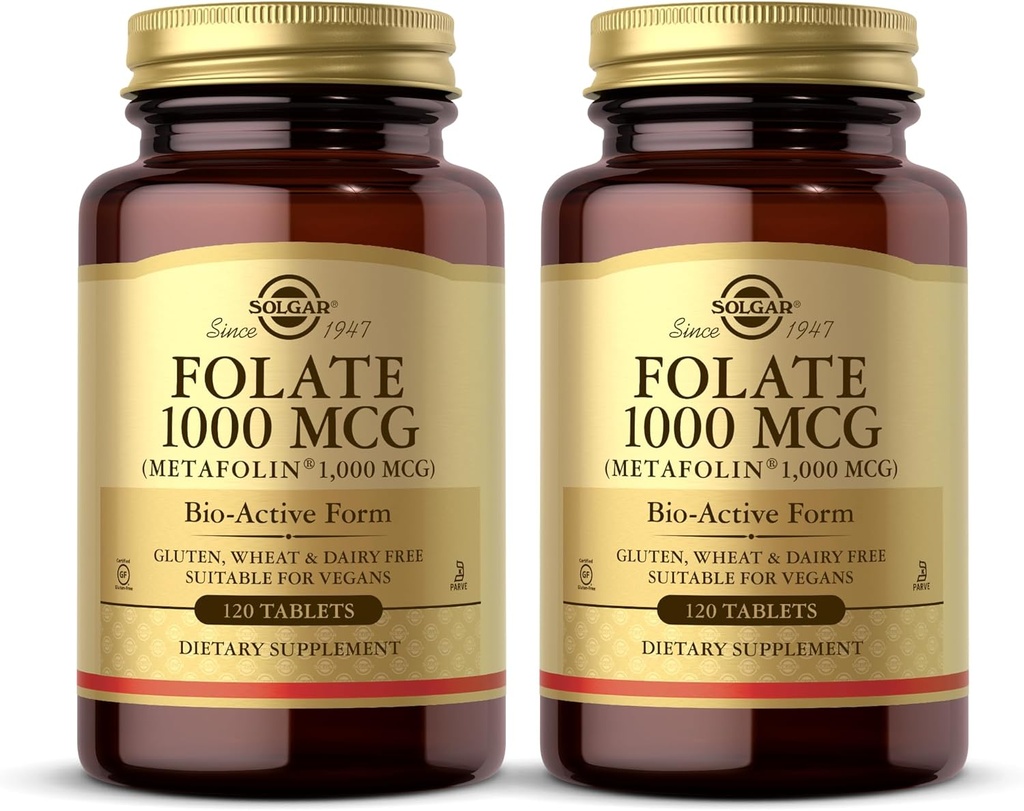 Solgar Folate 1000 mcg - 120 Tablet, 2 Pack - 1000 mcg Bio-Active Metafolin - Vegan, Gluten Free, Dairy Free, Kosher - 240 Toplam Hizmetler