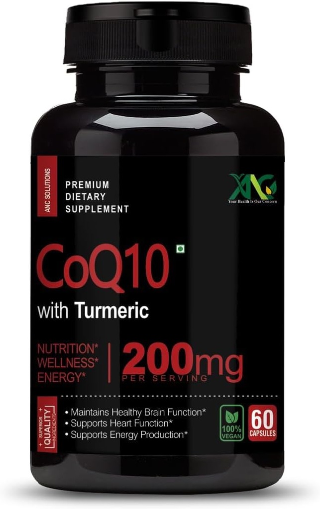 Genric Viva High Abxia CoQ10 ile Turmeric - Antioksi Beslenme Supplements, Kalp Sağlığı ve Sağlıklı Beyin Fonksiyonu - Mitochondrial Health - 200 mg 60 Capsules