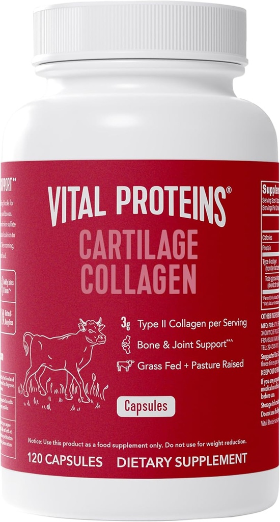 Vital Proteins Cartilage Collagen Pills, Type II Collagen & Chondroitin Sulfate Supplement for Recovery & Healthy Hair, Skin, Nails and Joints - 750 mg Σερβίροντας με 120 κάψουλες