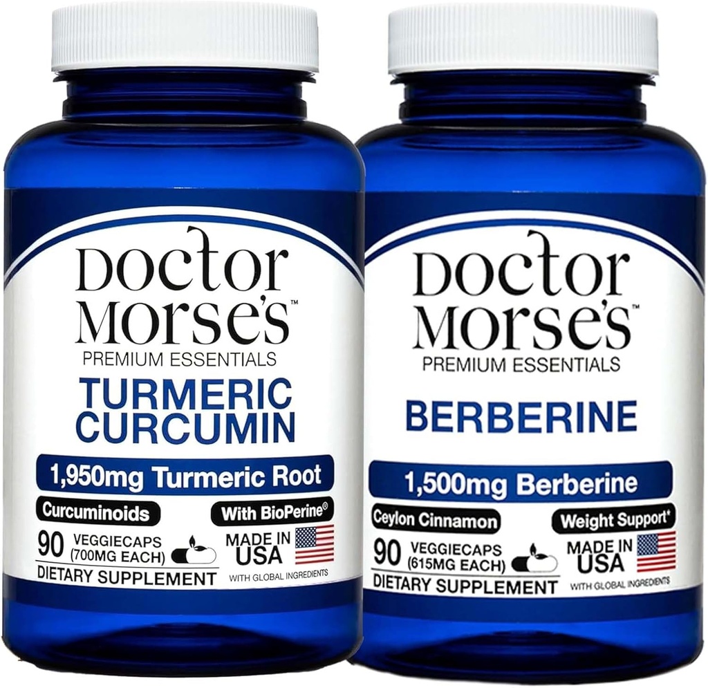 Turmeric Curcumin του Doctor Morse 1950mg & Berberine 1500mg Bundle - Κοινή Υποστήριξη, Υγιεινό Μεταβολισμό, και ανοσοενίσχυση με BioPerine & Ceylon Cinnamon, FDA-Εγγραφεί, NSF-Certified 90 Κάψουλες