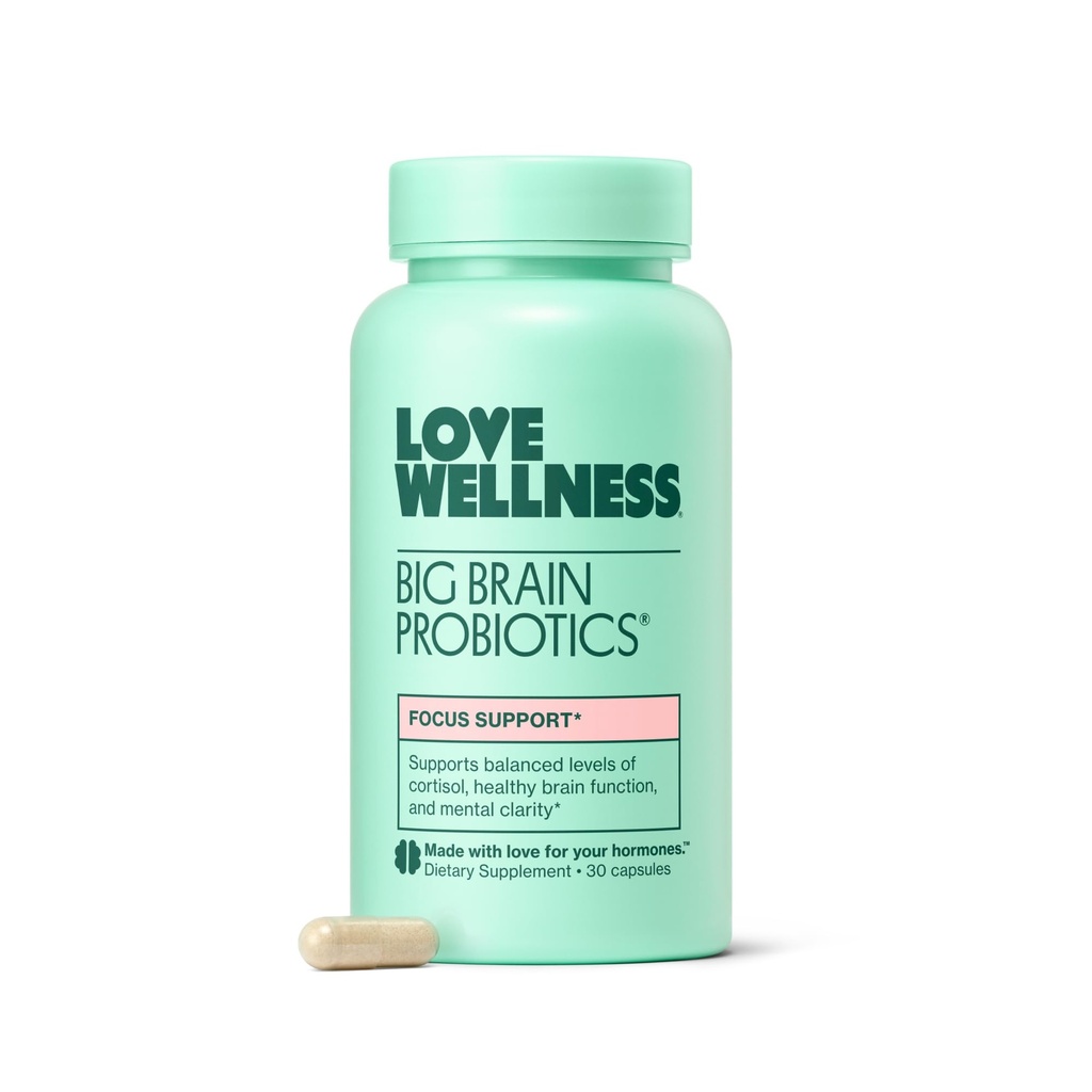 Love Wellness Big Brain Probiyotiks | Nootropics Brain Support Supplement | Beyin Supplements for Memory and Focus | Ruh Clarity & Mood | Organik Reishi, Chaga, & Lions Mane | 30 Count