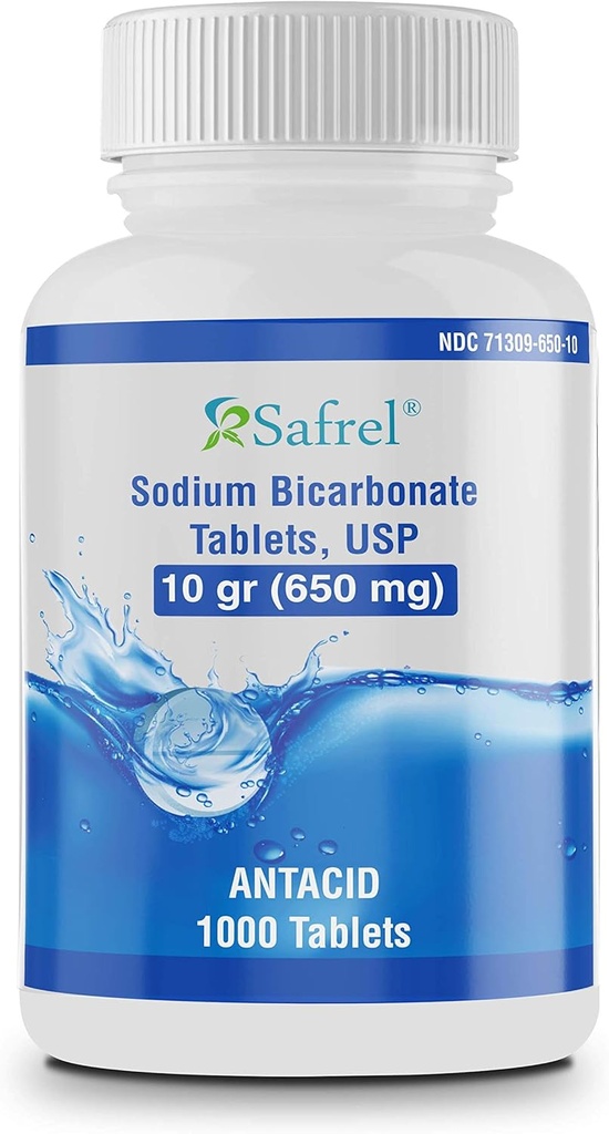 Safrel sodyum Bikarbonat Antiacid 650 mg (10) 1000 Tabletler | Asit Indigestion, Heartburn, Sour Stomach & Upset Stomach | Değer Tasarruf Paketi