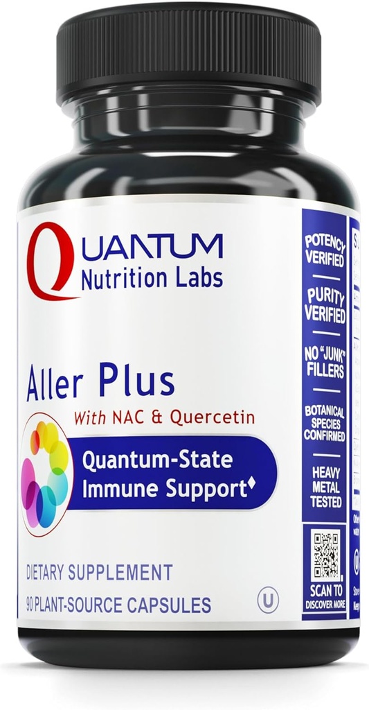 Kuantum Beslenme Laboratuvarları Aller Plus - NAC/N-Acetyl Cysteine ile Bir Lung Health Supplement, Reishi Mushroom & Quercetin, Immune Support Formula - 90 Vegetarian Capsules