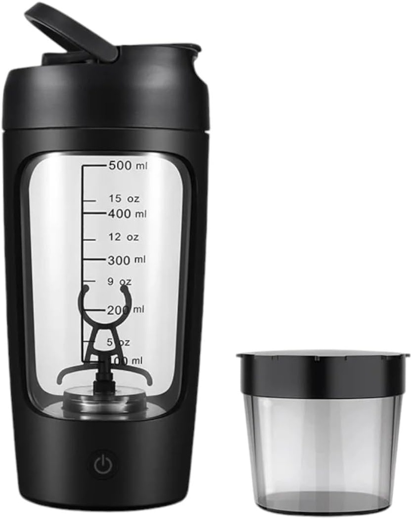 Elektrikli Portatif Protein Shaker Şişe for Smooth Blends | w/FREE PROTEIN POWDER CUP | Premium Şişe Tritan'dan Yapıldı – BPA Free | 650 ml | Isıtma | GYM & Sports Enthusiast için. (Black)