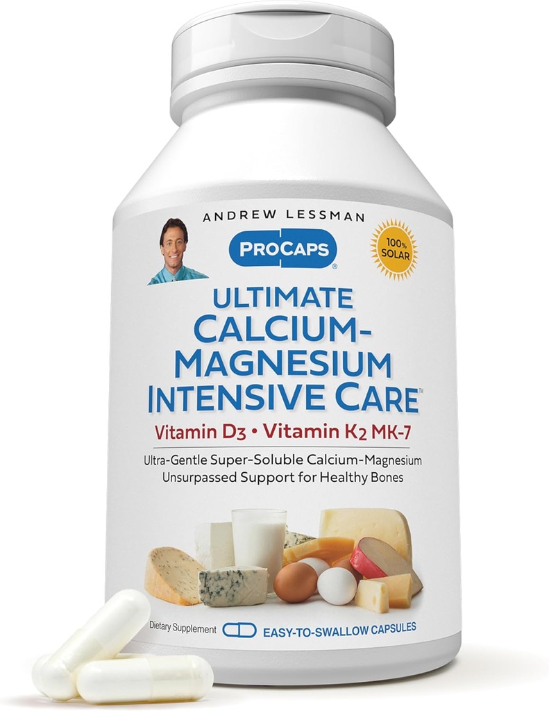 ANDREW LESSMAN Ultimate Calcium-Magnesium Intensive Care with Vitamin D3 & K2 MK7-120 mcg - 360 Κάψουλες – Απαραίτητα για την υγεία των οστών και του σκελετού. Ευγενικό, εύκολο να καταπιείς, σούπερ διαλυτό. Χωρίς πρόσθετα