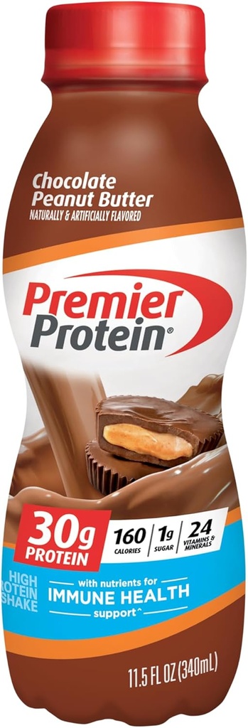 Premier protein Shake, Chocolate Peanut Butter, 30g protein, 1g Sugar, 24 Vitamins & Minerals, Nutrients to Support Immune Health, 11.5 Fl Oz Oz Oz
