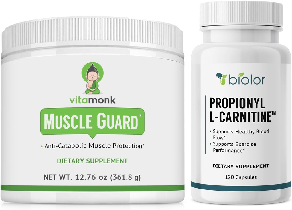 VitaMonk Muscle Guard & Biovy Propionyl-L-Carnitine with HMB, EAAs, Vitamin D, ve Magnezyum, Supports Muscle growth, Strength, Endurance, Circulatory Health, Jitter-Free Energy, and Workout Recovery