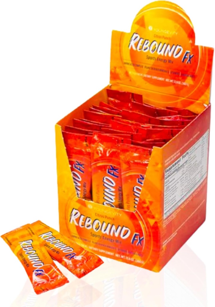 Youngevity Rebound FXTM Citrus Punch On-The-Go Stick Packs – 30 Kont Box – Spor Enerji Vitaminleri, Amino asitler ve Electrolytes – Natural Caffeine – Supports Hydration and Recovery