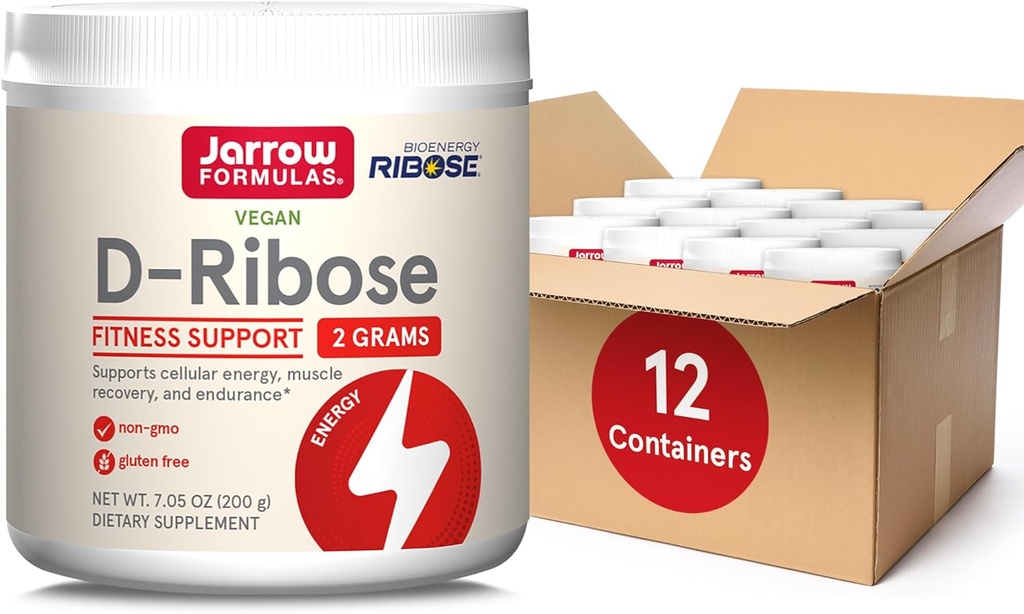 Jarow Formulas D-Ribose Powder - 200g - Συμπλήρωμα διατροφής υποστηρίζει την αποκατάσταση των μυών, την ενέργεια και την αντοχή - 100% καθαρό - Vegan - μη-GMO - Περίπου 90 εξυπηρετούν, πακέτο των 12