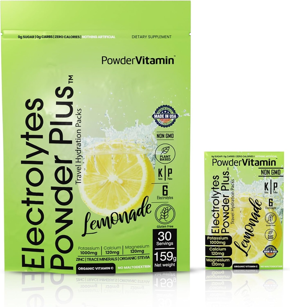 PowderVitamin Electrolytes Powder Plus, Keto, Lemonade, Zero Sugar, 1000mg Κάλιο, 120mg Ασβέστιο, 120mg Μαγνήσιο, Μη-ΓΤΟ, Μη-Ζωοτροφές, 30 Πακέτα Ενυδάτωσης